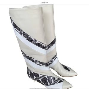 Tibi New White calfskin & snakeskin kitten heel boots Sz 37